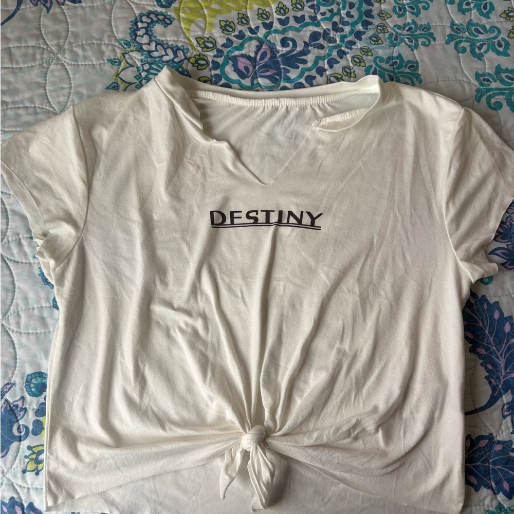 White Graphic Knot-Front Tee